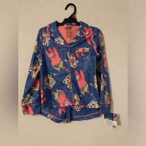 Nickelodeon Blue and Pink SpongeBob SquarePants Kids Pajama Set size M 7/8-NWT